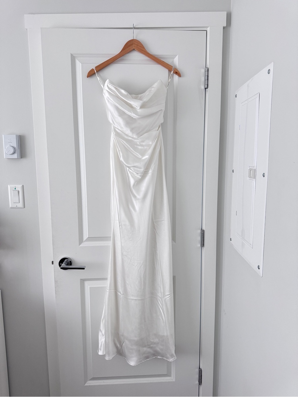 Echo White Satin Slip Wedding Dress with Cowl Neck